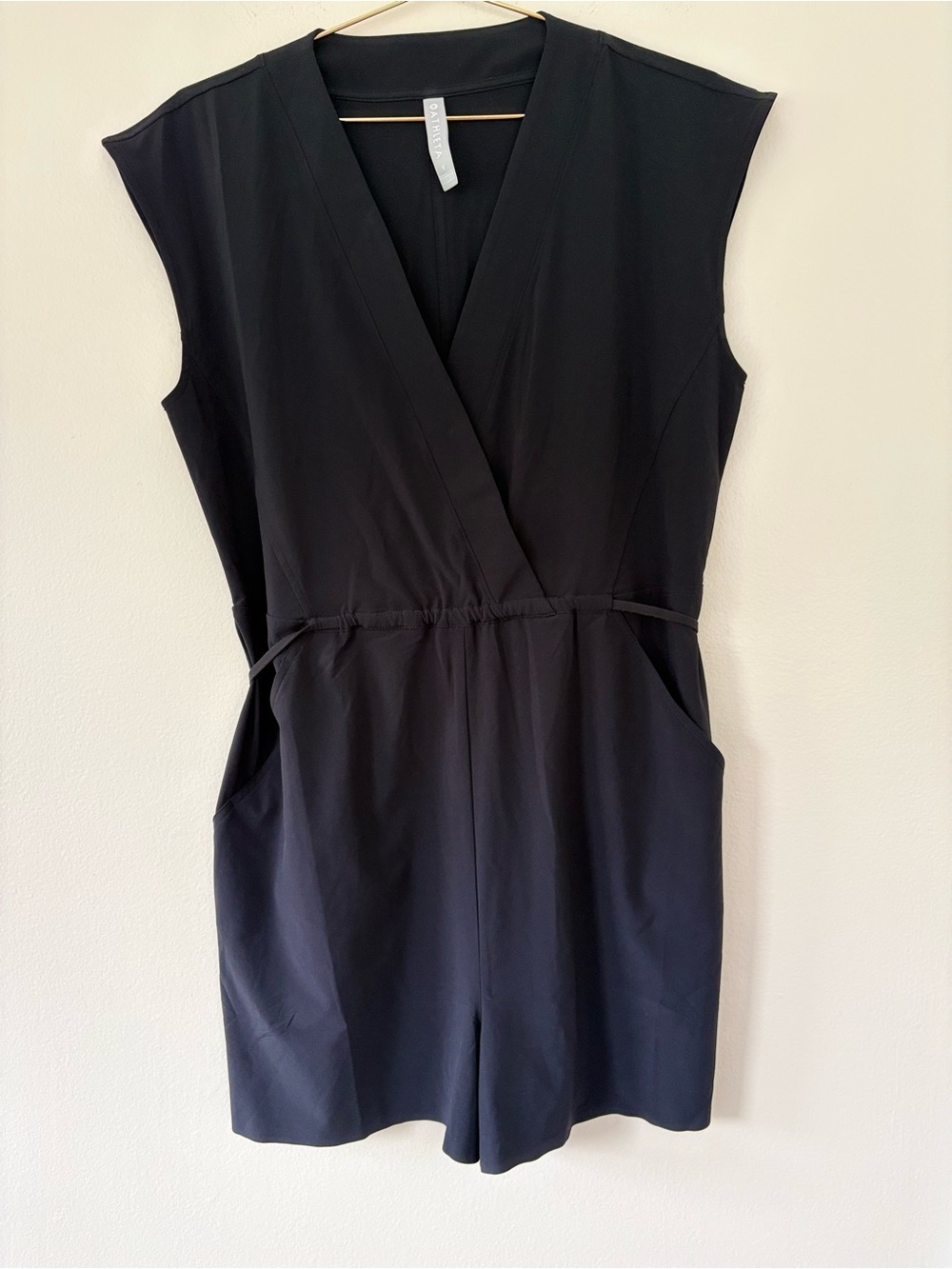 Athleta Black Wrap Front Romper Size Small Travel Pockets